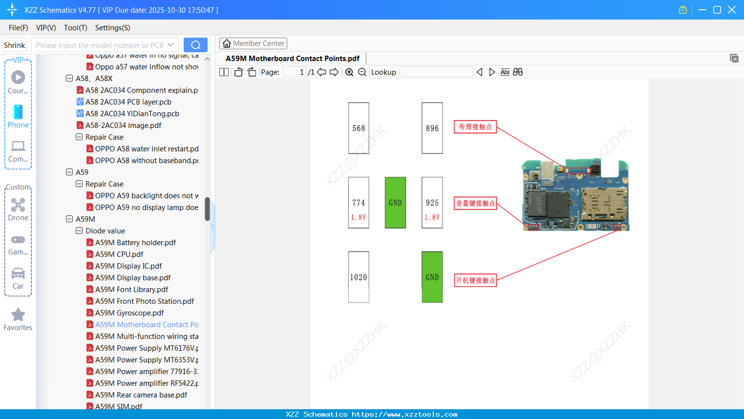 OPPO A59M Motherboard Contact Points